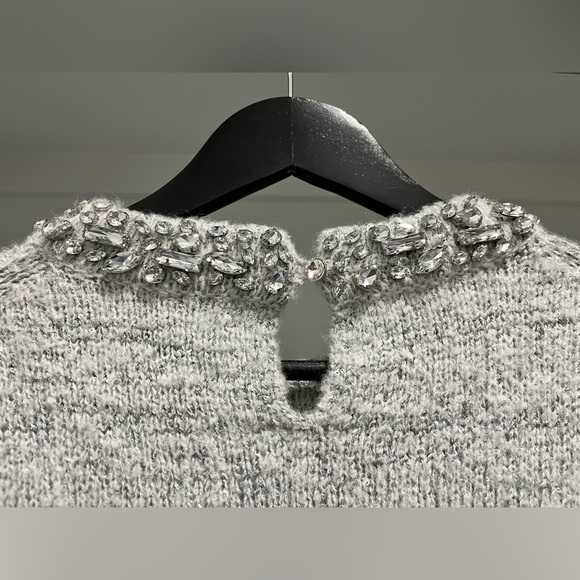 J Crew Embellished pullover sweater light grey silver metal Large NEW Gems - Picture 10 of 15